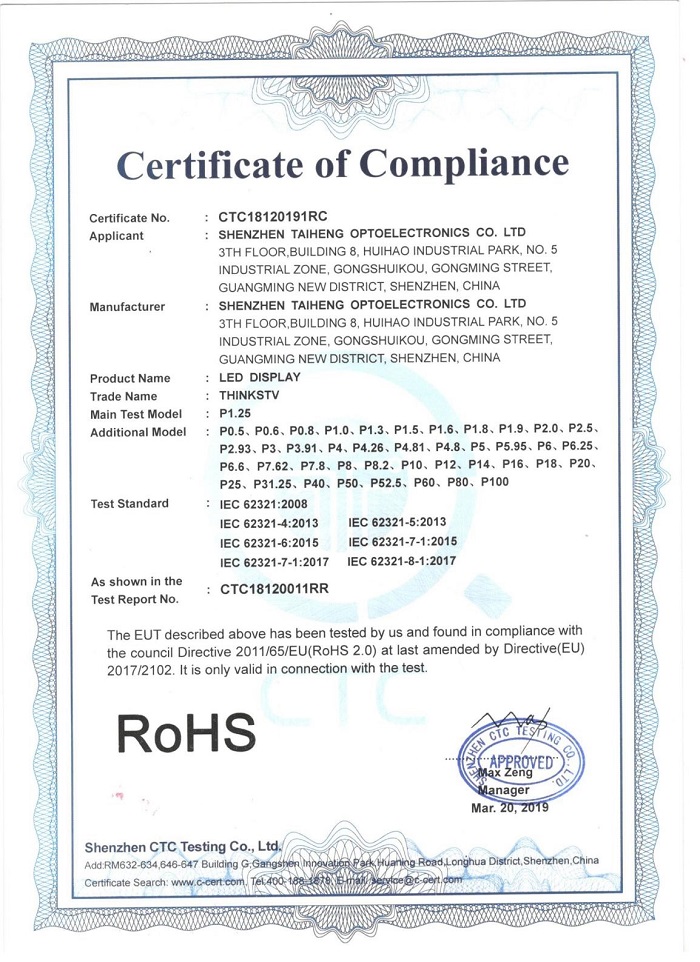 RoHS certificate